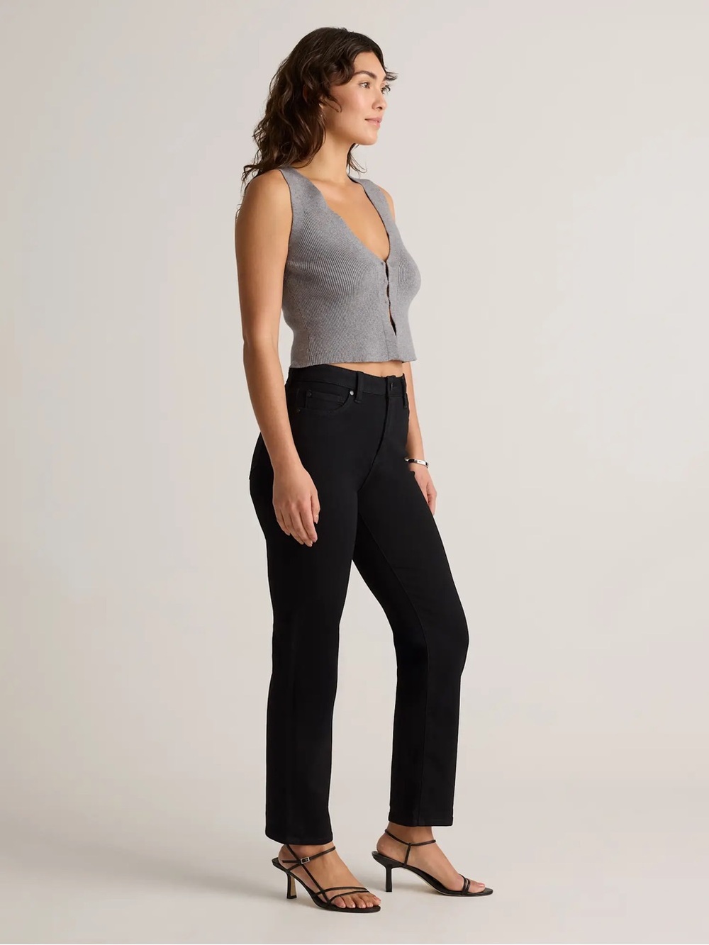 Quince Jeans High Rise Straight Stretchy Black